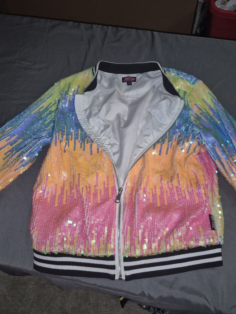 JoJo's Closet Sequin Rainbow Bomber Jacket - Multicolor